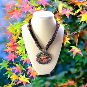 Gorgeous Colorful Unique Boho Multi-Strand Large Crystal Medallion Necklace